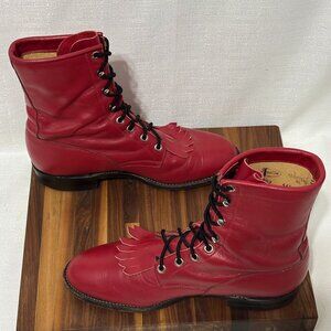 Vintage Justin Ropers Red Leather Lace Up Boots Size 8B Registered #L503